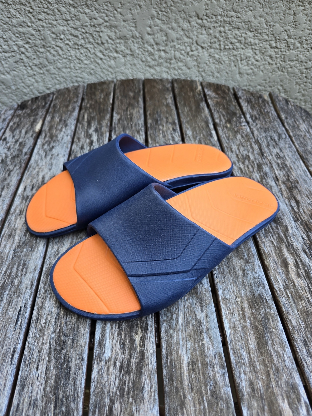 Okabashi Drift Slide Sandals Men's LL Navy Orange Made In USA Arch Support